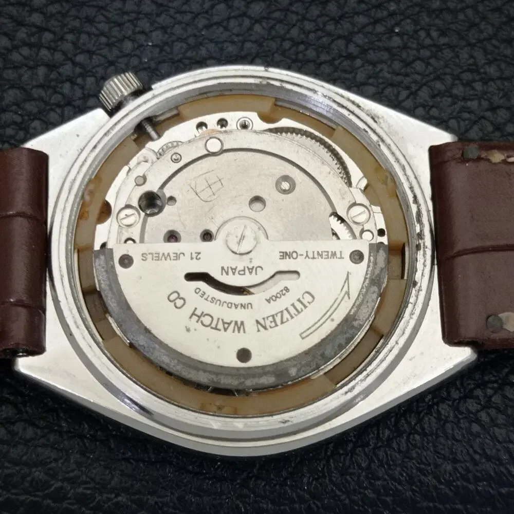 Vintage 1978 Citizen Automatic Mens Silver Watch W/daydate & Blue accents